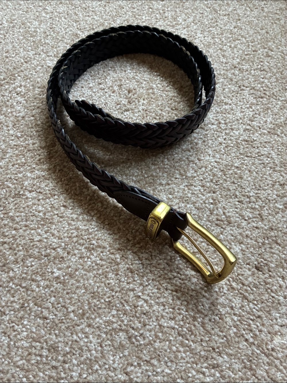 Tommy Hilfiger Braided Brown Leather Belt with Brass Buckle